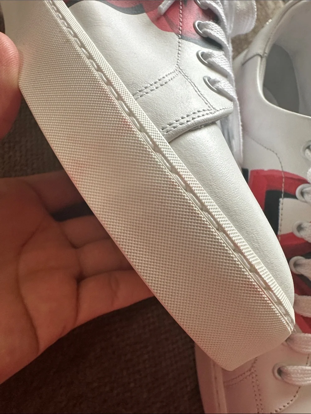 Burberry White Leather Sneakers with Red and Black Graphic